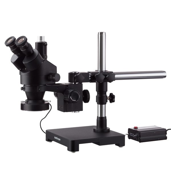 Amscope 7X-45X Trinocular Stereo Zoom Microscope on Single-Arm Boom Stand With Heavy Duty 80-LED Ring Light SM-3T-80MB-B